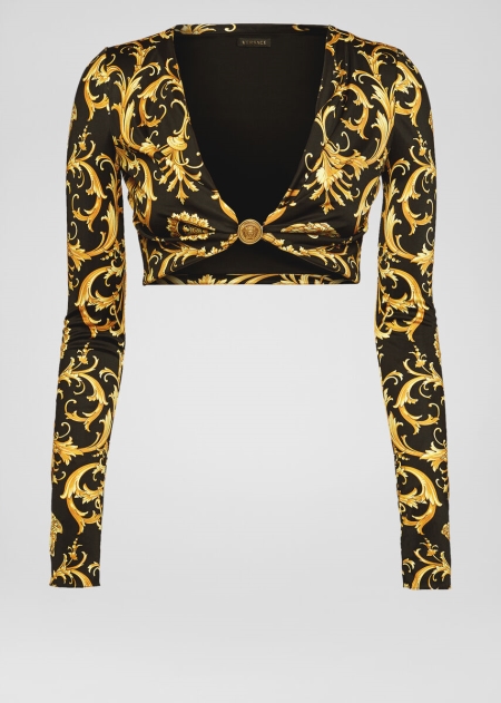 Versace V Barocco Print Crop Toppar Dam - 906725DRX